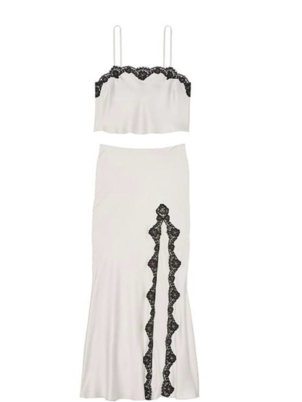 Victoria’s Secret Satin Ivory Black Lace-Trim Cami & Midi Skirt Set XXL NEW NWT